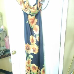 Floral Maxi Dress - Navy with Sunflower Print